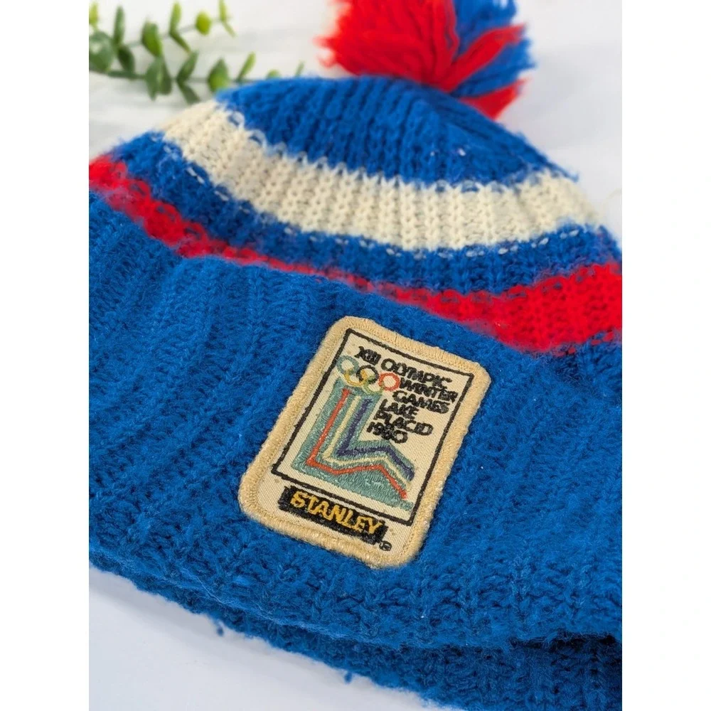 🇺🇸VTG XIII 1980 Olympic Winter Games Lake Placid Beanie Hat Knit Toque Stanley